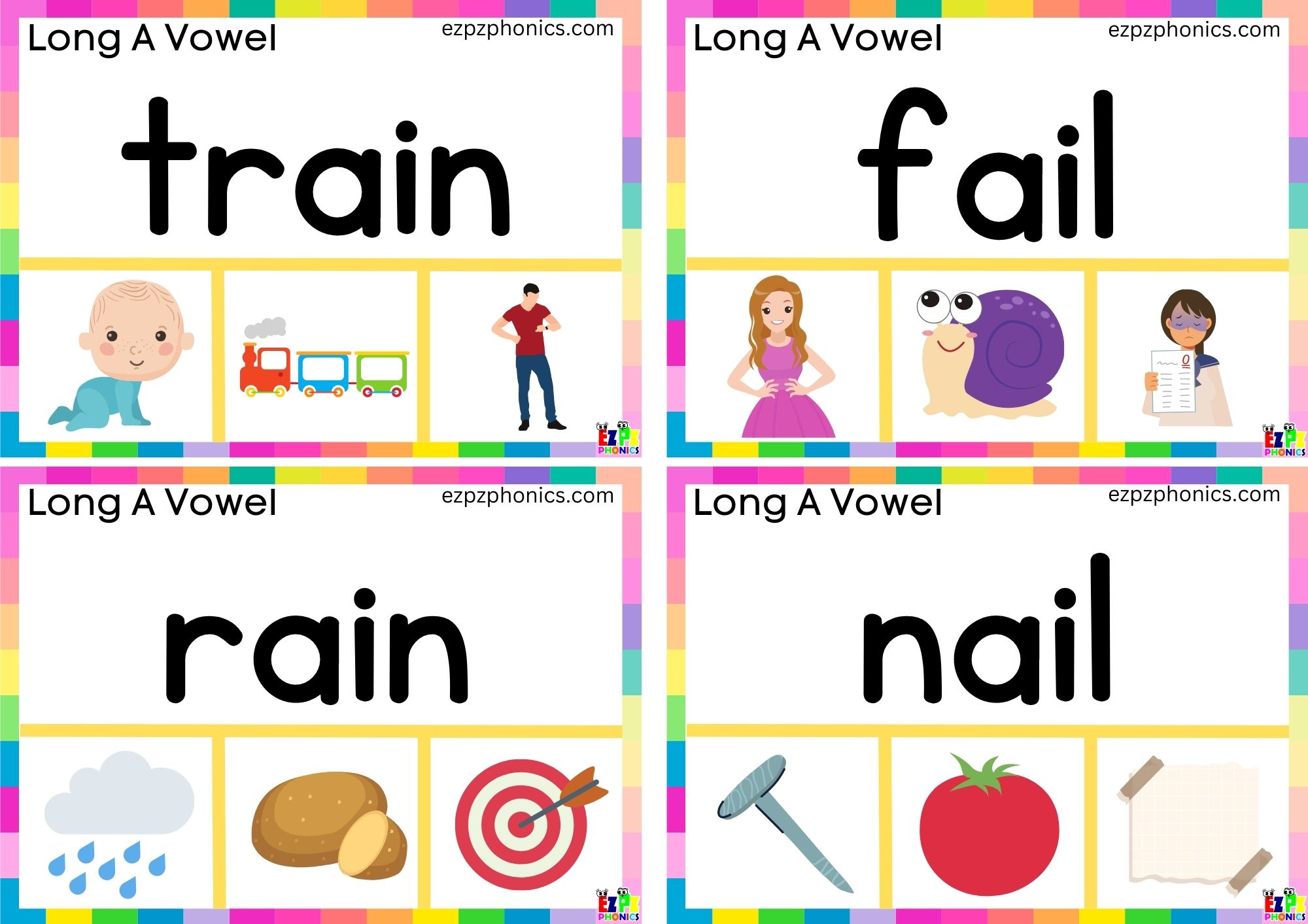 Read the word and clip the correct image Clip cards for long a vowel ai words group 1